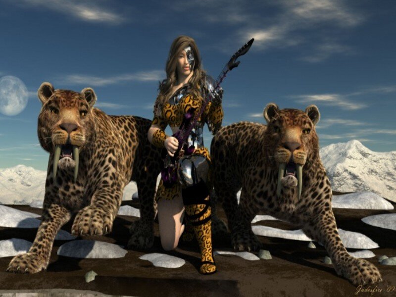 Woman with Saber-toothed Cats