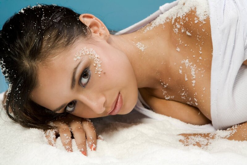 woman with salt on skin