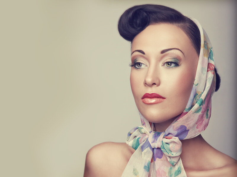 Woman with Scarf and Vintage Hair
