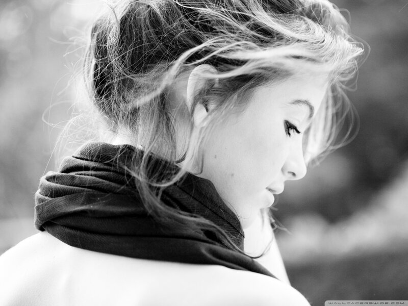 Woman with Scarf — Black, Contemplative