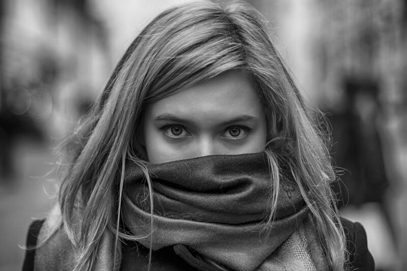 Woman with Scarf — Black, Dramatic
