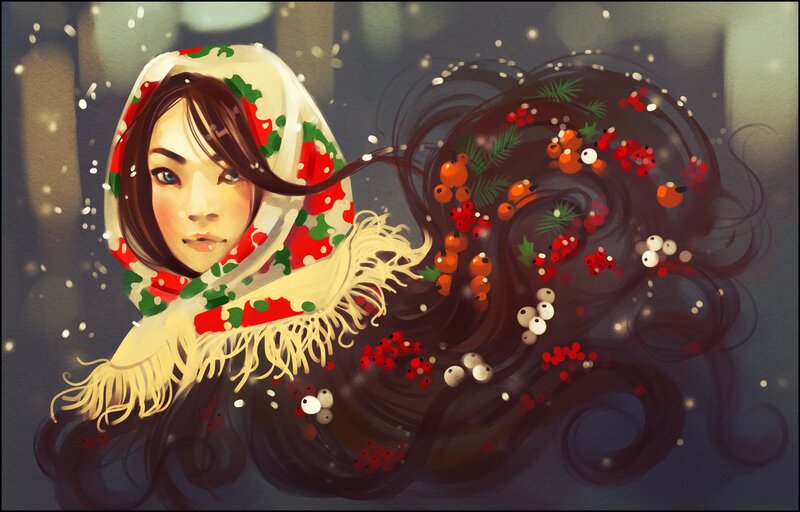Woman with Scarf in Snow