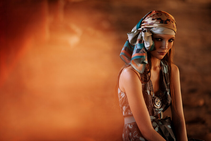 Woman with Scarf — Orange