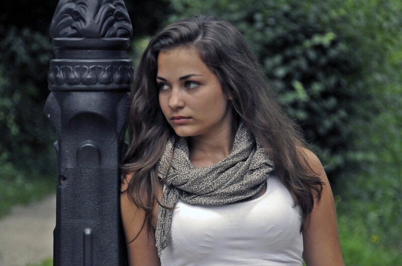 Woman with Scarf — White, Contemplative