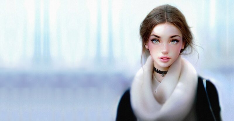 Woman with Scarf — White