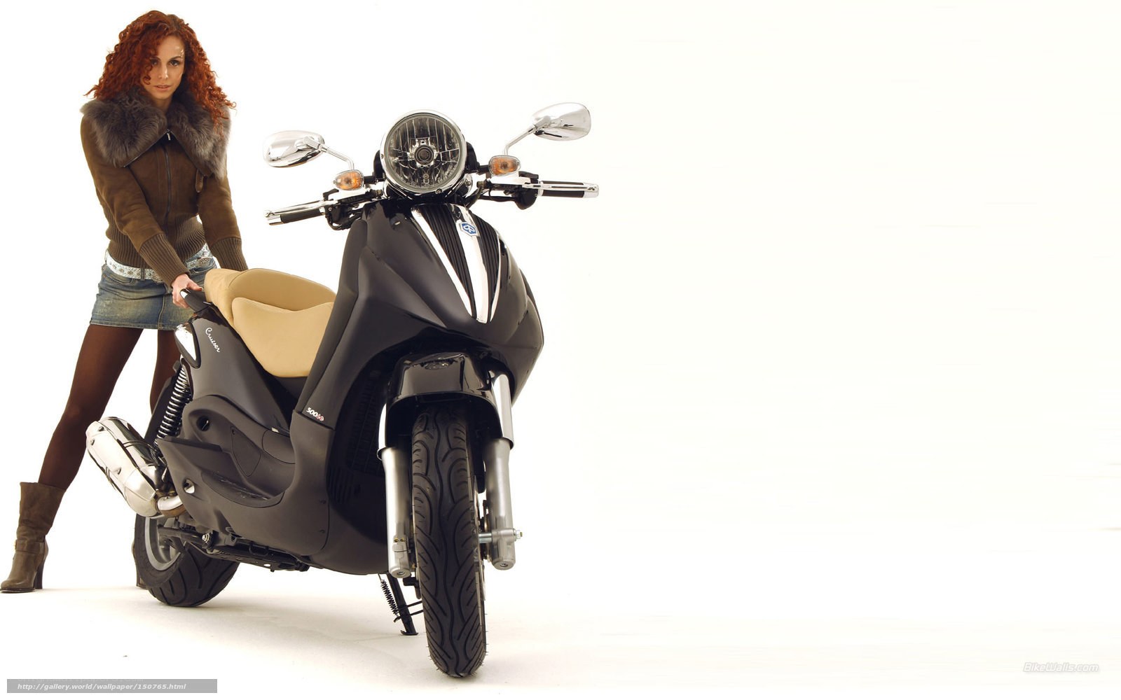 Woman with scooter on white background