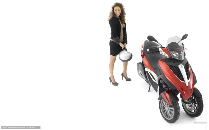 Woman with Scooter — Red, Neutral, Photograph, Helmet, High Heels