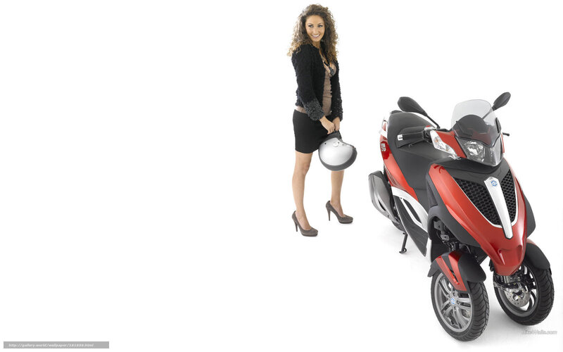 Woman with Scooter — Red, Neutral, Photograph, Helmet