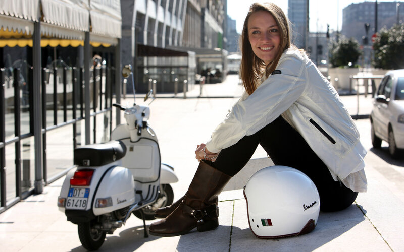 Woman with Scooter — White