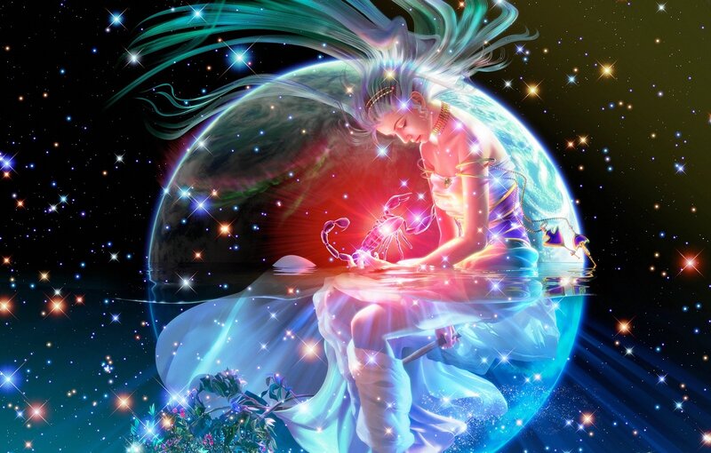 woman with scorpion on planet