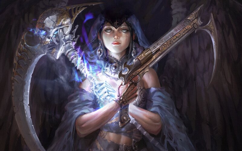 Woman with Scythe and Skull — Black