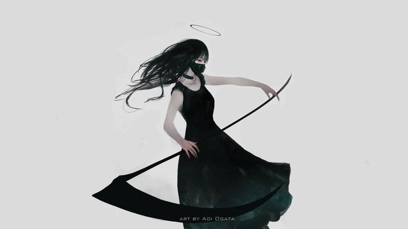 Woman with Scythe — Black, Dramatic, Digital Art