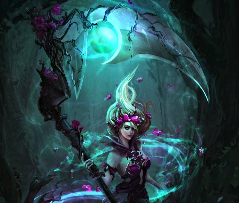 Woman with Scythe — Green, Dramatic, Night