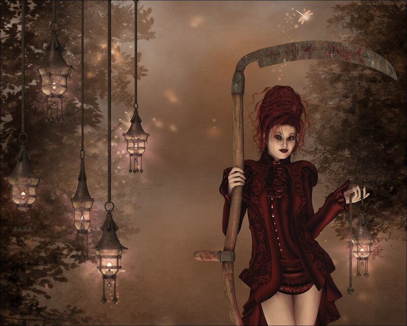 Woman with Scythe — Red, Dark, Night