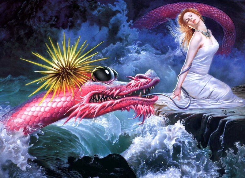 Woman with Sea Serpent — Blue