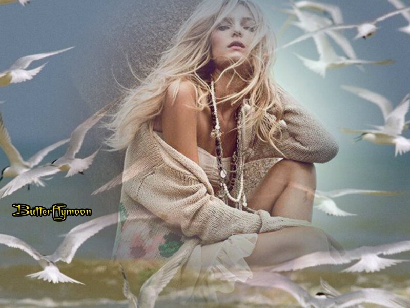 Woman with Seagulls — White