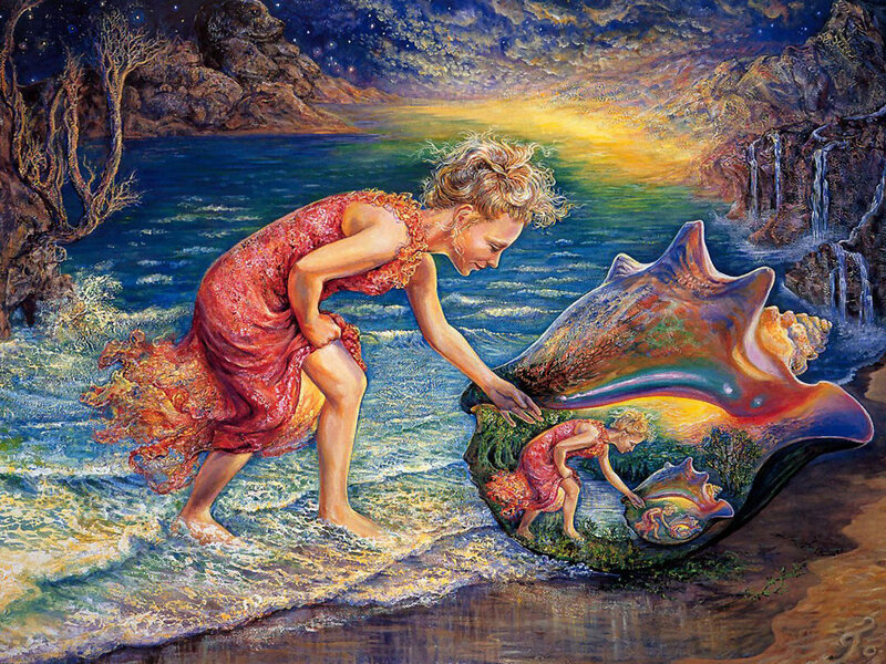 Woman with Seashell — Blue, Dreamy, Night