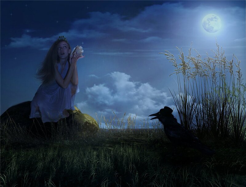 Woman with Seashell — Blue, Mystical