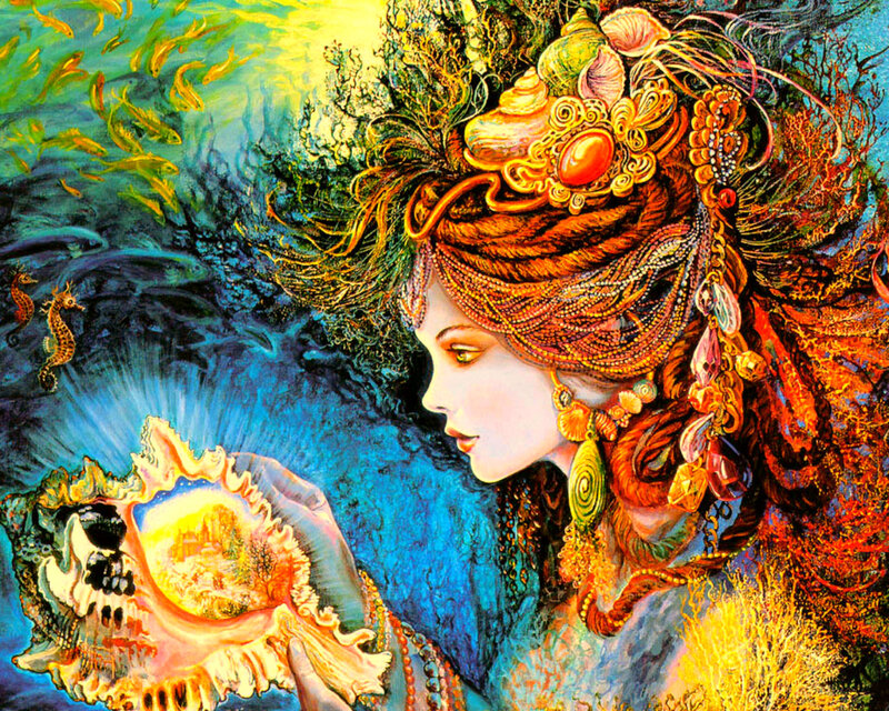 Woman with Seashell Crown — Blue, Fantastical