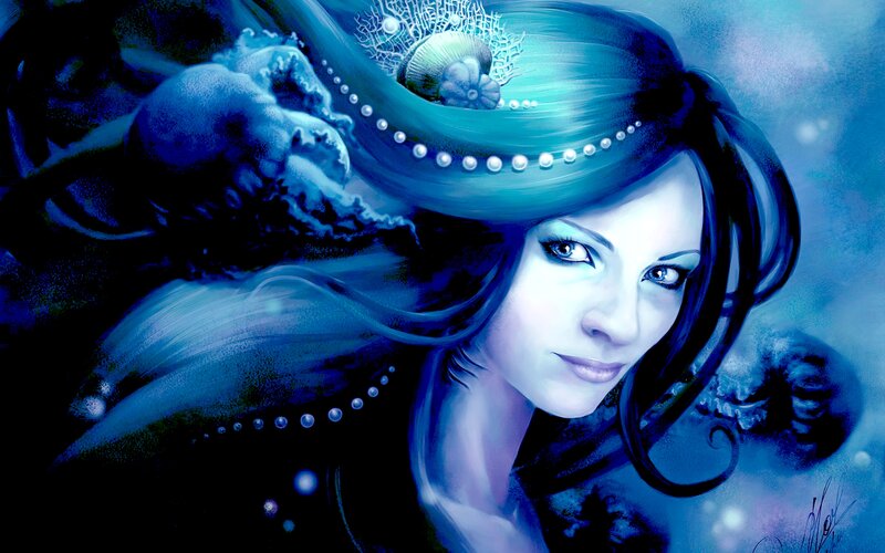 Woman with Seashell Crown — Blue, Serene
