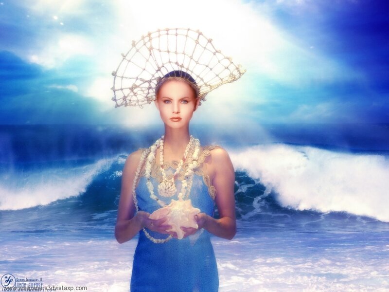 woman with seashell in ocean