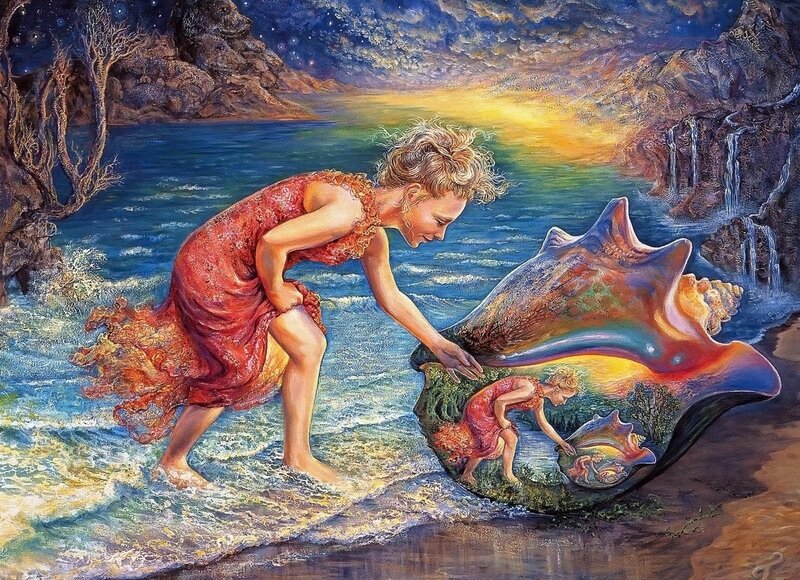 Woman with Seashell — Red, Dreamy
