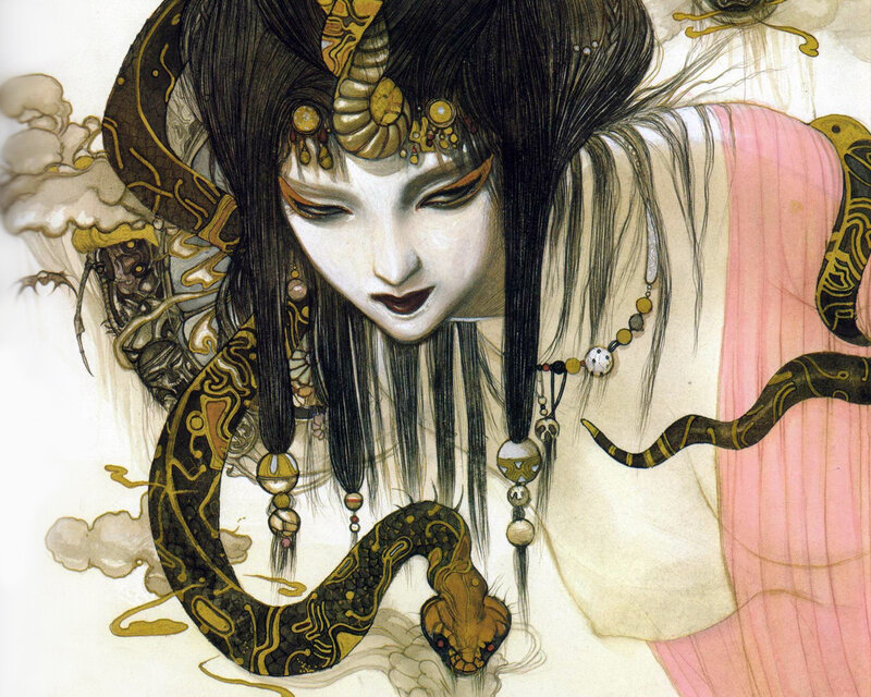 woman with serpentine adornments