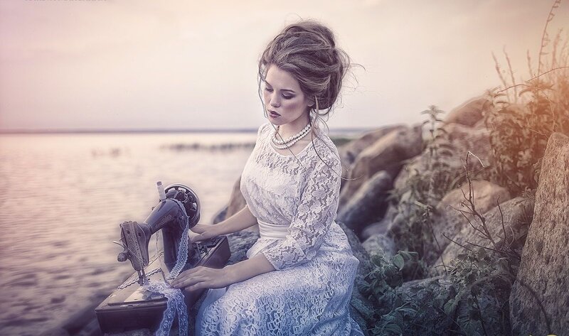 Woman with Sewing Machine