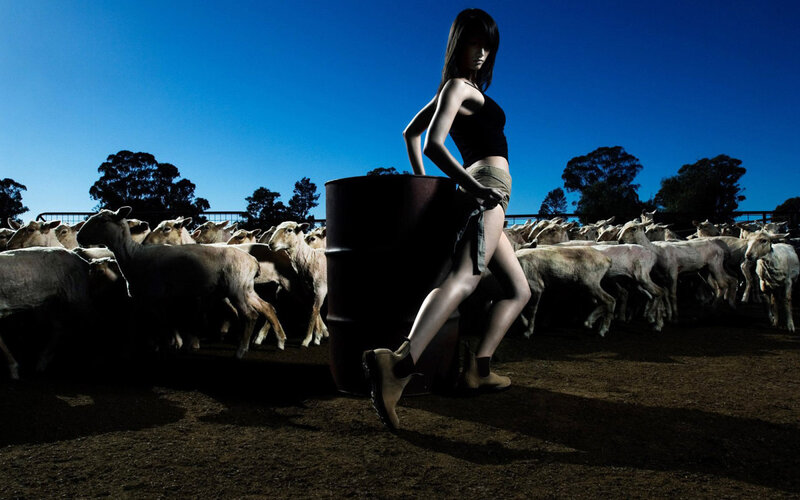 Woman with Sheep Herd — Blue