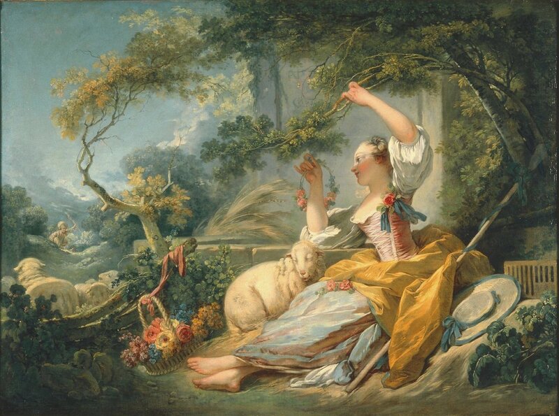 Woman with Sheep in Garden
