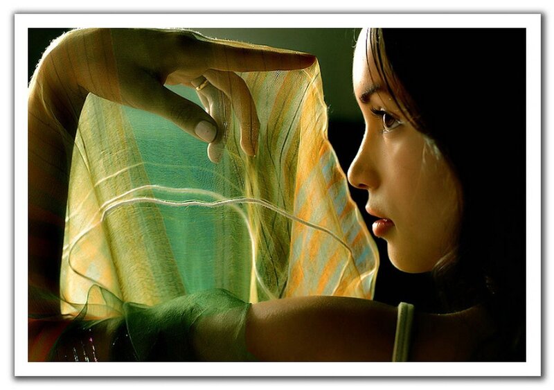 woman with sheer fabric