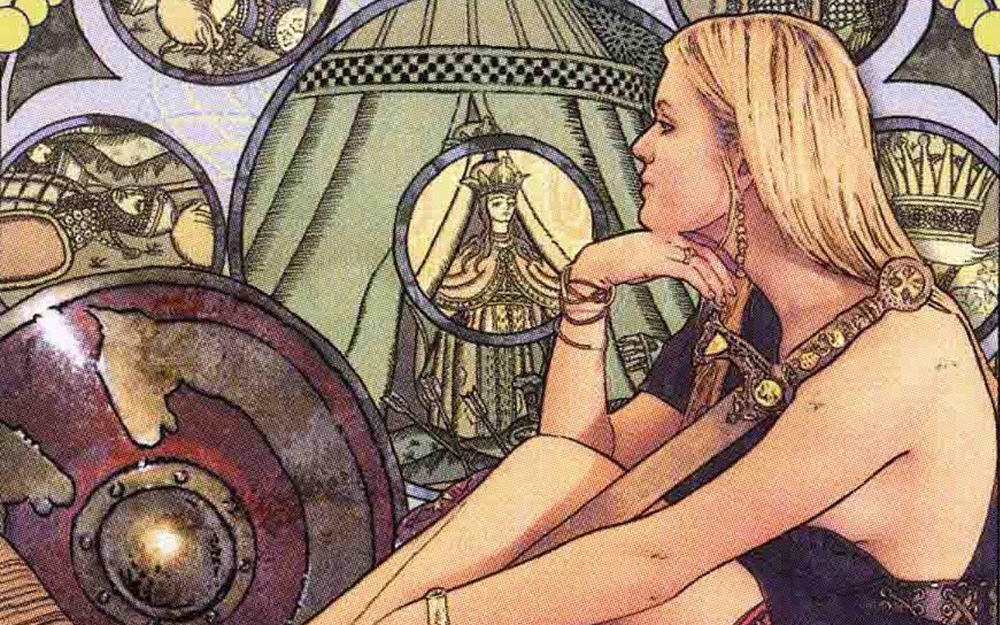 woman with shield and mirror