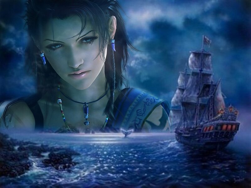 Woman with Ship at Sea