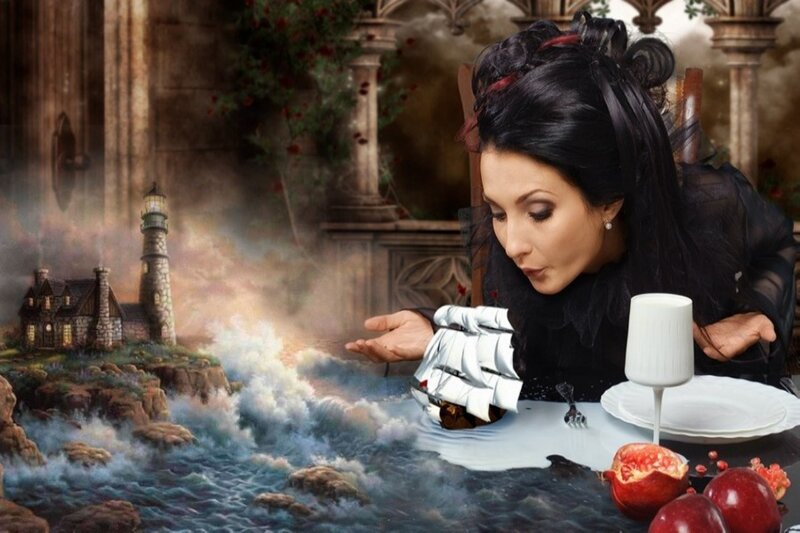 Woman with Ship on Table