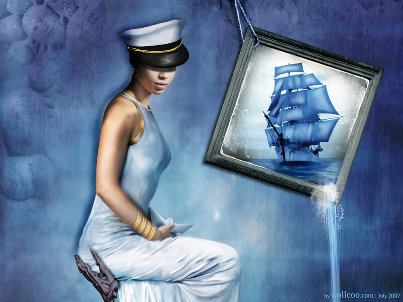 woman with ship painting