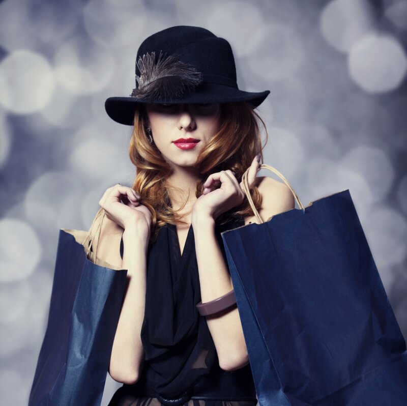 Woman with Shopping Bags — Black, Dramatic