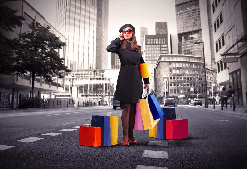 Woman with Shopping Bags — Black, Urban