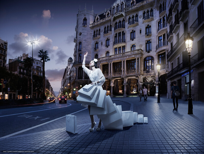 Woman with Shopping Bags — Blue, Dramatic