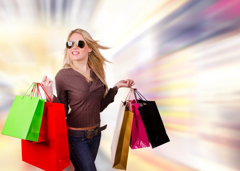 Woman with Shopping Bags — Brown