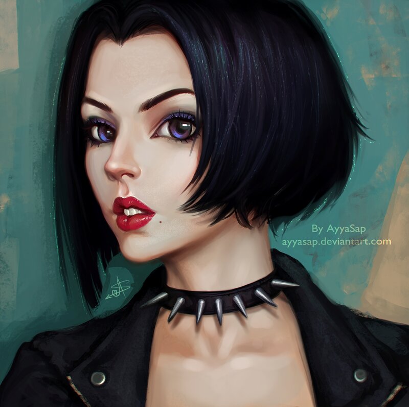 Woman with Short Black Hair — Dramatic, Digital Art