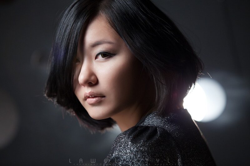 Woman with Short Black Hair — Dramatic, Photograph, Black Shirt, Studio Lighting