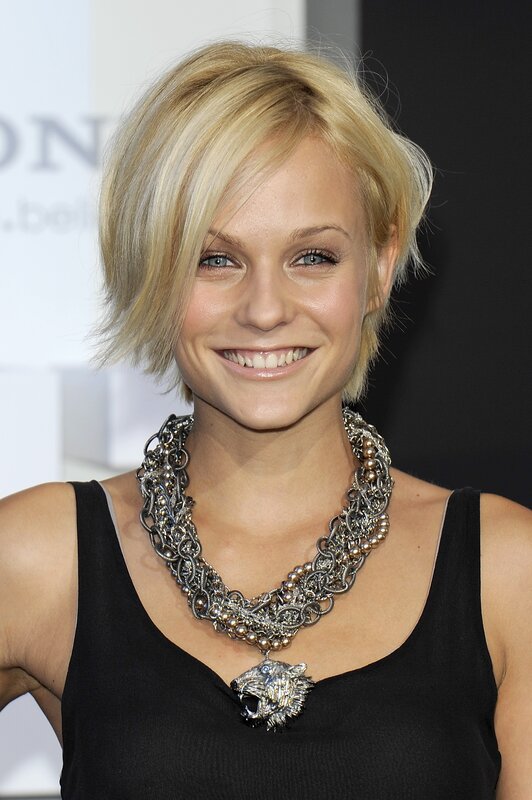 Woman with Short Blonde Hair — Black, Happy