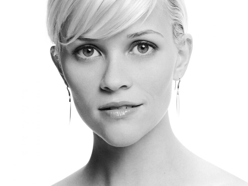 Woman with Short Blonde Hair — Black, Neutral, Photograph, Earrings, Short Hair