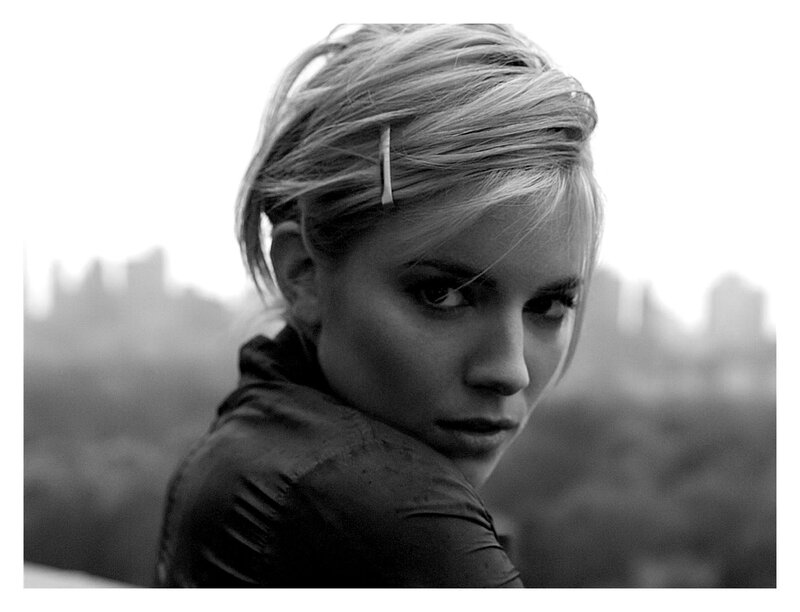 Woman with Short Blonde Hair — Black, Serious