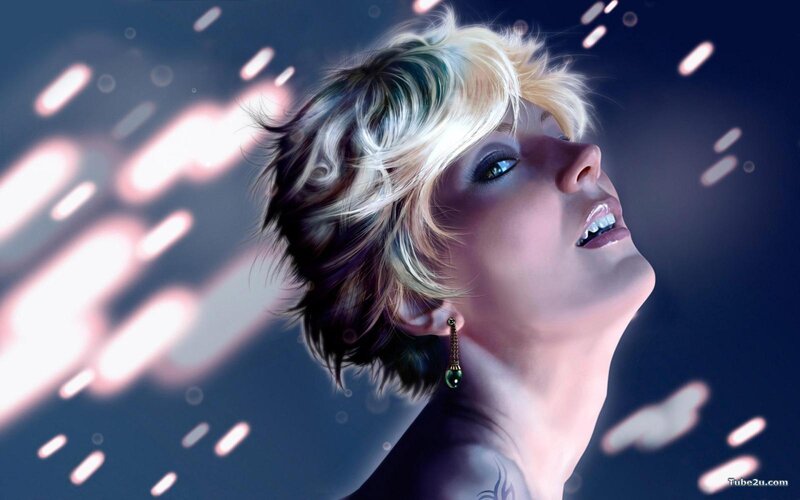 Woman with Short Blonde Hair — Blue, Dramatic, Night, Digital Art