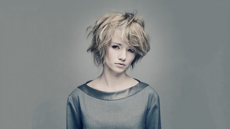 Woman with Short Blonde Hair — Grey