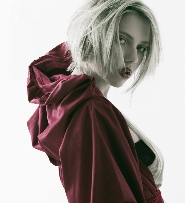 Woman with Short Blonde Hair — Maroon, Dramatic