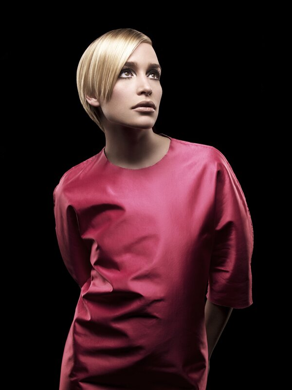 Woman with Short Blonde Hair — Pink, Dramatic