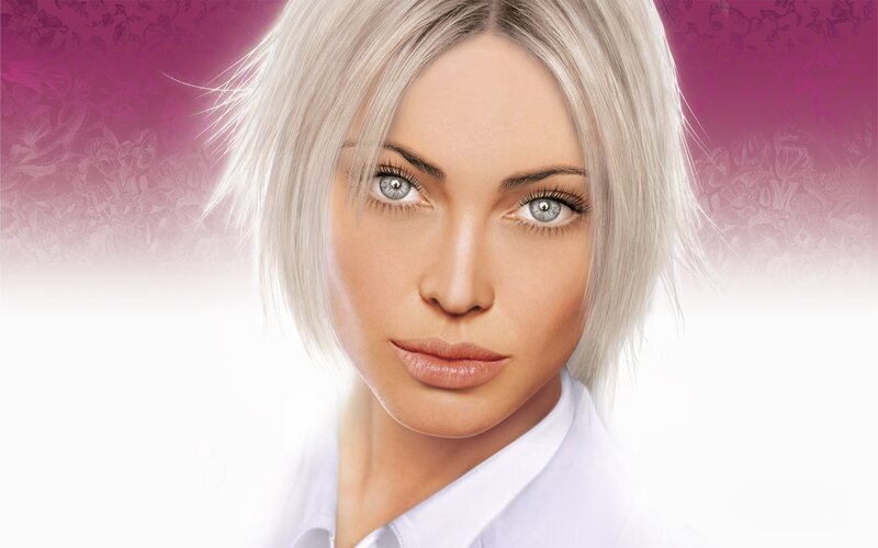 Woman with Short Blonde Hair — White, Neutral, Digital Art