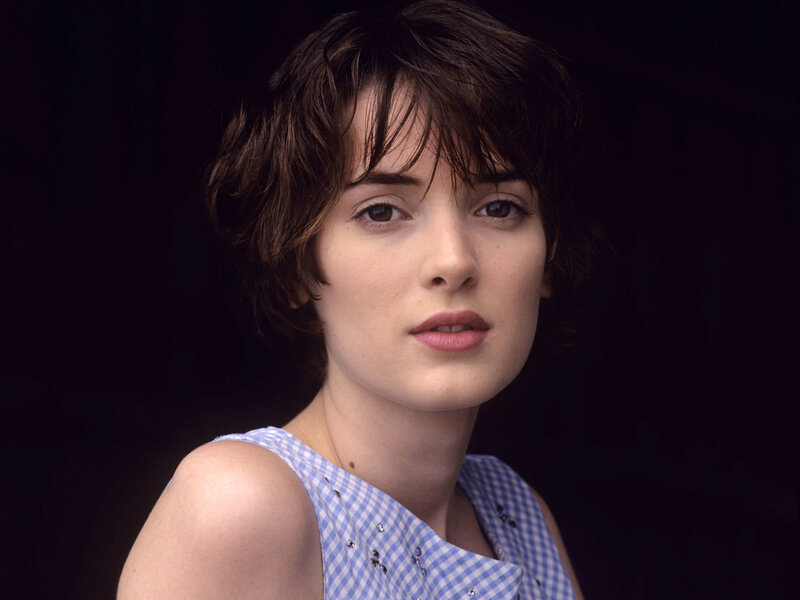 Woman with Short Brown Hair — Blue, Neutral, Photograph